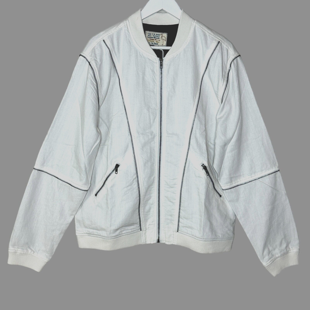 Sandrine Rose Zip Oversized Linen Blend Bomber Jacket White Women Medium NWT